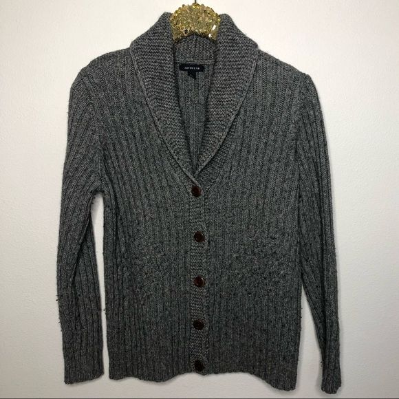 Chunky Shawl Neck Grey Grandpa Cardigan 
